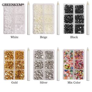 6 rejillas/Paquete de tamaños mixtos, perlas semiredondas, parte posterior plana, imitación de pegamento blanco suelto en cuentas de resina, fabricación de joyas Diy, perlas para <span class=keywords><strong>uñas</strong></span> - Product Image 5