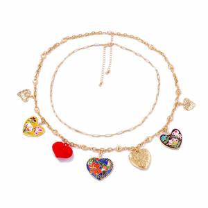 Collier Bohème en Alliage avec Goutte d'Huile, Pendentif Multi-Cœurs, Chaîne à Empiler Double Couche pour Femme - Product Image 1