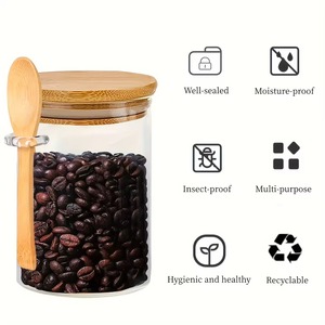 Pot de conservation hermétique en verre borosilicate avec couvercle en bois et cuillère, récipient alimentaire résistant à la chaleur pour grains de café et thé - Product Image 4
