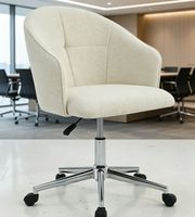 Chaise de bureau en tissu blanc, chaise de bureau pivotante moderne avec roulettes, chaise de bureau ergonomique réglable pour le bureau à domicile