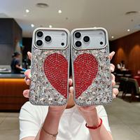 Coque de téléphone de luxe en acrylique avec strass en forme de cœur pour iPhone 17 Pro Max, étui hybride antichoc orné de diamants