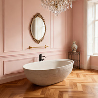 Baignoire autoportante pour hôtel, salle de bain intérieure, en surface solide, pour adultes, avec drain en pierre, écologique, 60 gal+, drain d'angle