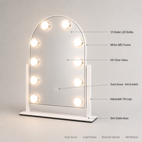 Espejo Arqueado con Iluminación, Altavoz Bluetooth, Rotación de 360°, Táctil, Regulable, Recargable, Espejo para Hotel, Regalo de Boda, Marca Privada