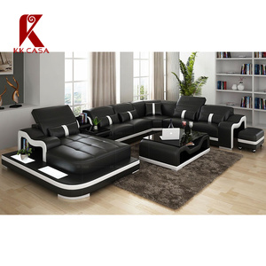 Nuovo Design per interni ad angolo modulare a forma di U divano in pelle con piattaforma a Led per soggiorno Hotel arredo appartamento - Product Image 2