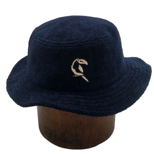 <strong>Navy</strong> Blue Terry Cloth <strong>Bucket</strong> Cap <strong>Hat</strong> with Embroidered Logo - Casual Soft Towel Fabric Sun <strong>Hat</strong> for Men Women - Product Image 1