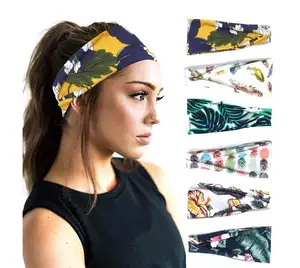 Diadema deportiva Floral para mujer, banda elástica para el pelo con borde ancho de banda, para Yoga, absorbente del sudor, accesorio para el cabello a la moda