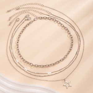 Collana Boho Multistrato con Catena a Serpente in Metallo Color Argento, Ciondolo a <span class=keywords><strong>Stella</strong></span> Vintage per Donna (KN5387) - Product Image 5