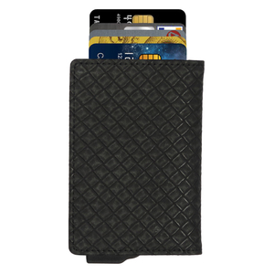 CardHoda Aluminum Card Holder Black Quilted RFID Blocking Fold Closure Minimalist <b>Wallet</b> Short Geometric Pattern Unisex - Product Image 2
