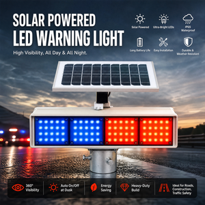 Luce di Segnalazione Stradale LED Impermeabile a Doppia Faccia, Quattro Set di LED, Luce Stroboscopica Solare Rossa e Blu Lampeggiante - Product Image 3