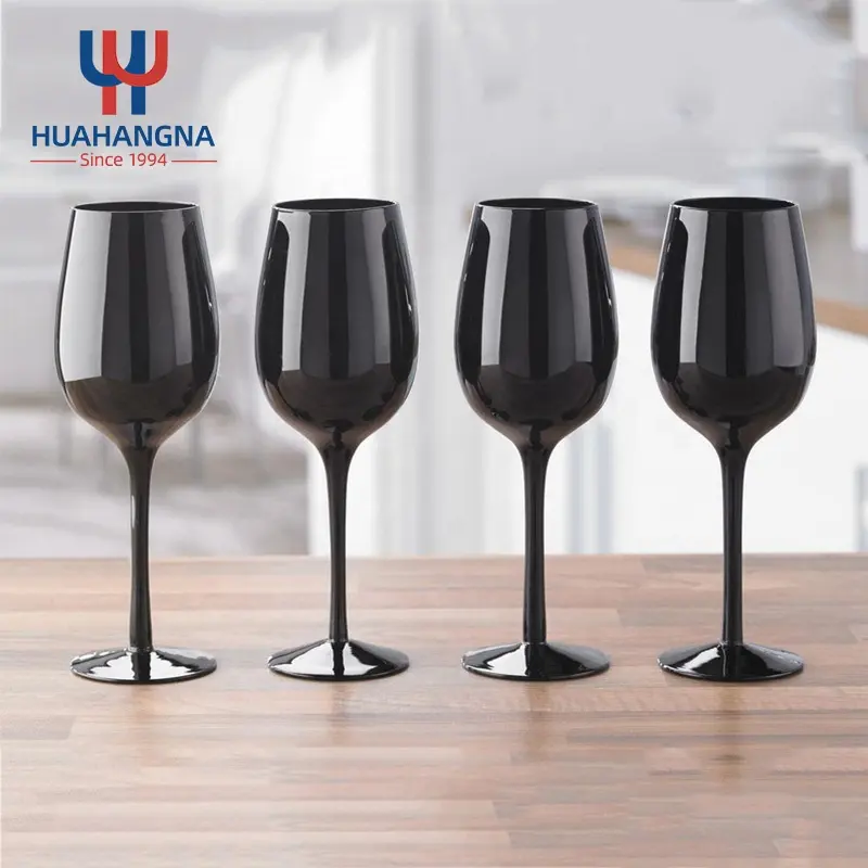 Wholesale Elegant Lead Free 300ml 10oz Goblet Wine Glasses Full Color Accent Blind Black Tasting Glass for Fun Party Event