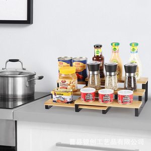 Estante para Especias de Bambú de 4 Niveles, Organizador de Almacenamiento de Cocina Expandible, Tipo Vertical, Color Madera, Rectangular, Multiusos - Product Image 3