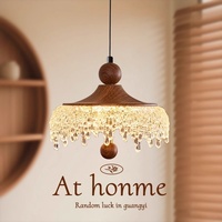 Lustre de restaurant vintage en fer de style français avec télécommande LED à intensité variable, lampe suspendue rétro en forme de goutte couleur noyer pour chevet
