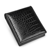 Dompet Lipat Dua Kulit Buaya Asli Hitam Mengkilap Mewah untuk Pria, Dompet Klasik Kulit Perut Buaya Asli