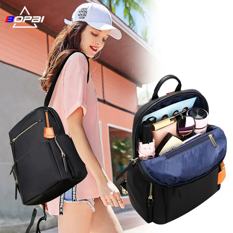 BOPAI Waterproof 13 Inch Travel Fashion Daily Leisure Light For Ladies Bag Back Pack Business Women Casual Laptop Backpack