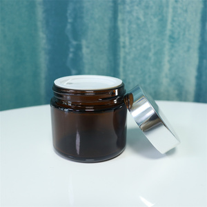 Tarro de crema cosmética de vidrio ámbar Tapas de rosca plateadas Tarro de vidrio de 50ml para crema facial y contenedor de mascarilla facial - Product Image 5