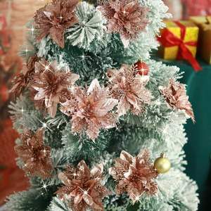 Décorations de Noël Simulation Fleur Flocage Tissu Poudre Fleurs De Noël - Product Image 4