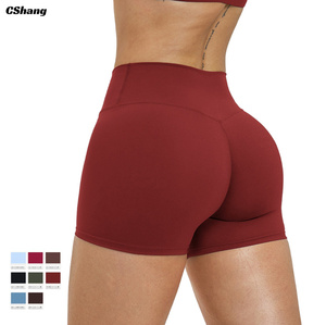 Shorts Deportivos Elásticos de Cintura Alta con Control de Abdomen y Logotipo Personalizado, Elásticos en Cuatro Direcciones, Sólidos, para Gimnasio, Yoga, Correr, para Mujer - Product Image 1