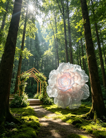 Y-017 Installation florale géante élégante et romantique en organza, faite à la main, avec éclairage LED pour la décoration de scène de mariage