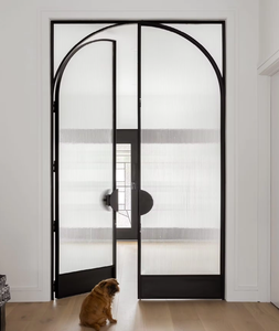 <span class=keywords><strong>Porte</strong></span> en arc bon marché avec lignes droites <span class=keywords><strong>Porte</strong></span> battante en verre à battant français en acier pour l'intérieur - Product Image 4