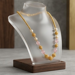 Collier Mala traditionnel en argent 925 avec pierres précieuses roses et perles, bijoux de créateur pour femmes - Product Image 3