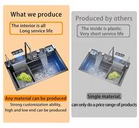 Évier de cuisine multifonctionnel 2026 à grande cuve unique, anti-rayures, avec affichage numérique LED, en acier inoxydable, à cascade
