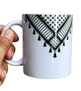 Cheap Kufiya Pattern Ceramic Coffee Mug, Kefiyya Mug Kuffiya Cup Palestinian Culture Design, Kufiya Scarf Mug 350ml