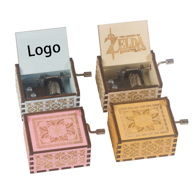 100 Designs Popular Gift Melody Hand Crank Laser Engraved Hand Crank Wooden Music Box