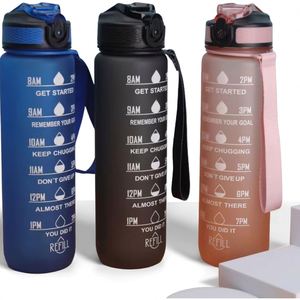 Hot Plastic Cup Sports Water Cup 1L <b>Large</b> Capacity Straw Portable Gradual Change Montivational Water Bottle with Time Mark - Product Image 4