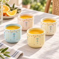 Ensemble de tasses en céramique bohème, 4 pièces, 150 ml, sans poignée, pour café et thé, imprimé floral géométrique, passe au lave-vaisselle et au micro-ondes