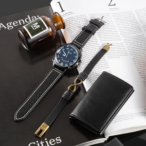 Ensemble de cadeaux pour la fête des pères pour hommes, Bracelet de luxe, groupe de vente en gros, porte-cartes, mode Business, cuir noir, montre-Bracelet à Quartz pour hommes - Product Image 3