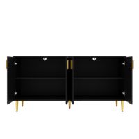 Buffet de cuisine moderne personnalisé OEM, meuble de rangement 5 portes en bois, console noire avec finition sculptée réglable