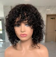 Perruques en cheveux humains péruviens bouclés crépus, sans colle, sans dentelle frontale, avec frange, fabriquées à la machine, prêtes à porter pour femmes