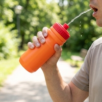 Nouvelle bouteille d'eau souple en plastique PP écologique de 550 ml (18 oz) pour le vélo, les voyages, la salle de sport, disponible en blanc, noir et bleu