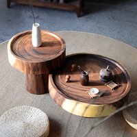 Table basse moderne européenne convertible en bois massif, design souche d'arbre, plateau en verre, écologique, design en bois noir carbonisé à effet vent silencieux
