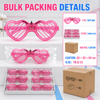 Lunettes de fête LED en forme de cœur, légères, en PS, couleurs personnalisables, durables pour importateurs, distributeurs, vente au détail