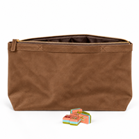 Pochette de voyage en cuir suédé marron chocolat de luxe avec fermeture éclair, logo personnalisé, design structuré, sac pour tuiles de mahjong