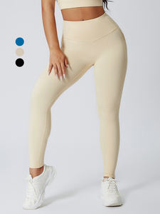 Pantalon de yoga avec logo personnalisé, leggings de yoga <span class=keywords><strong>taille</strong></span> <span class=keywords><strong>haute</strong></span> en polyester spandex avec boucle latérale élastique pour adultes avec poche pour cartes, leggings à lifting des fesses - Product Image 3