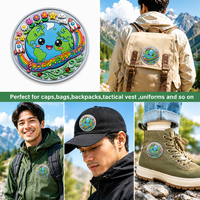 Badge en PVC souple et imperméable, motif Terre et Fusée, personnalisé et mignon, respectueux de l'environnement, avec fixation auto-agrippante pour sacs d'extérieur