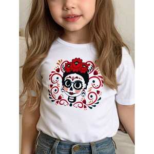 เสื้อยืดเด็กผู้หญิง คอกลม สีขาว ผ้าเจอร์ซีย์ ผสมคอตตอนและโพลีเอสเตอร์ ซับเหงื่อ สไตล์เบสิค - Product Image 1