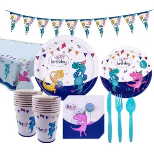 Hot-selling Birthday Party Dinosaur Theme Birthday Tableware Set Disposable Paper Tray Paper Cup Decoration Suppliers