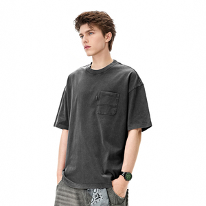 เสื้อยืดคอกลมทรงหลวม Z251 ผ้าถักเนื้อแน่น สไตล์สตรีทแวร์ ล้างสีแบบแอซิดวอช สำหรับผู้ชาย ทรงดรอปไหล่ มีกระเป๋าทรงบ็อกซี่ ผ้าหนา 270 GSM ไซส์ใหญ่ - Product Image 2
