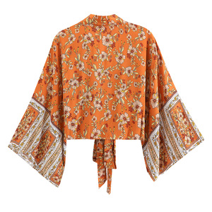 Camisa Holgada con Estampado de Moda Europea y Americana, Cuello en V, Mangas Murciélago, Estilo Bohemio, Tallas S-XL - Product Image 5