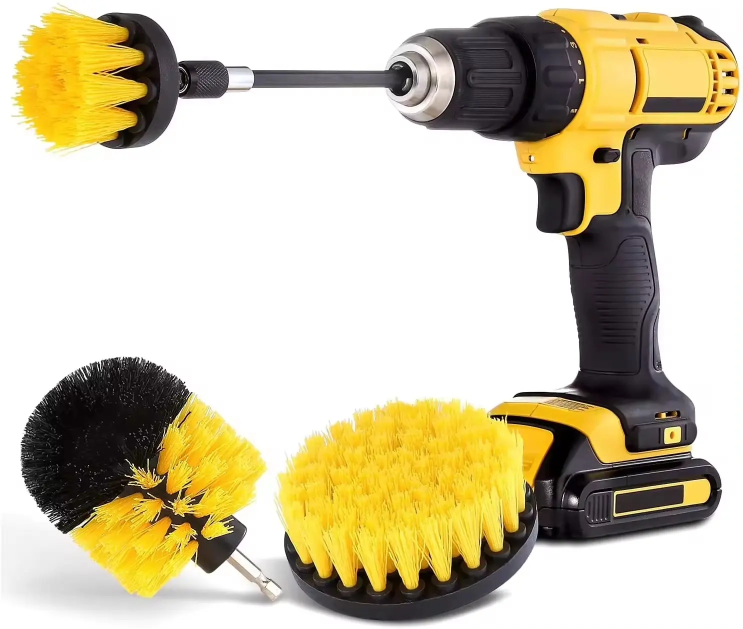 3PCS Rotating Electric Kitchen Kit PP Nylon Yellow Car Scrubber Brush Set Durable Cleaning Car Wash Brush Tools