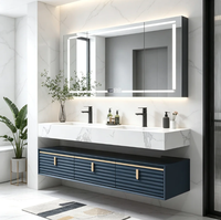 Meuble-lavabo mural haut de gamme style hôtelier avec vasque en dalle de roche, personnalisable pour hôtels et appartements, commande en gros OEM/ODM