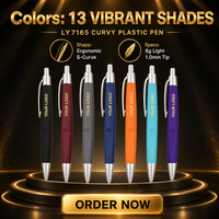 Pulpen Plastik Promosi LY7165 Model Curvy dengan Aksesoris Perak Satin dan Ujung Halus 1.0mm untuk Souvenir Pameran Dagang