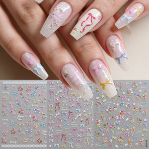 Pegatinas 5D en relieve de flores primaverales para uñas, calcomanías coloridas de lazos y flores para manicura, calcomanías iridiscentes de lazos para uñas. - Product Image 1