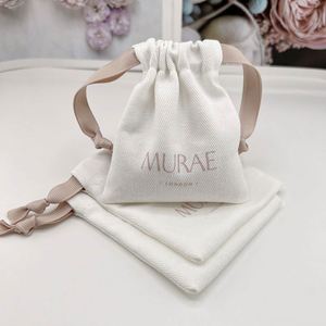 Custom Logo Printed Recyclable Jewelry Gift Canvas Pouch Cotton <b>Drawstring</b> Dust Bag for Rings <b>Bracelets</b> Earrings Glasses Watch - Product Image 1