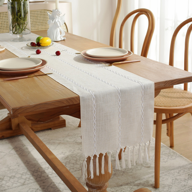 Runner de mesa a rayas-Blanco apagado