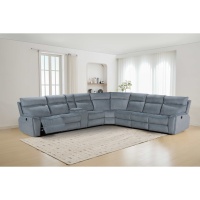 Sofa Seksional Elektrik Modern yang Dapat Diperpanjang, Kulit Asli, Kain Mikrofiber, Rangka Kayu, Bentuk L, Tempat Cangkir Konsol