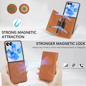 Bolsa de tarjeta magnética multifuncional plegable de lujo, funda de teléfono de cuero PU a prueba de golpes para Samsung <span class=keywords><strong>Zflip</strong></span> 7 5 4 3, funda de TPU - Product Image 5